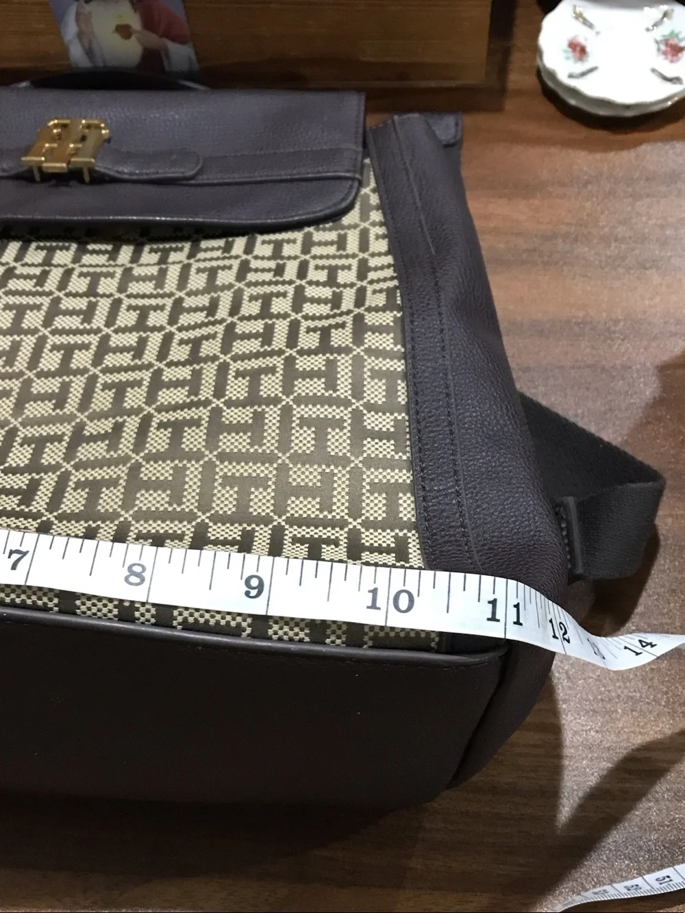 Tommy Hilfiger Brown & Beige Monogram Leather Backpack with Wallet